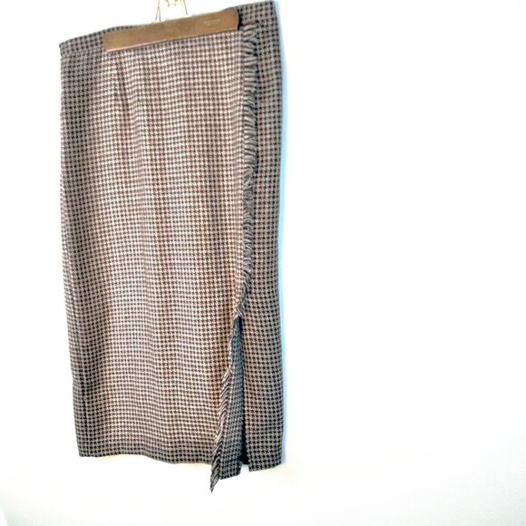 Sag Harbor Wooley Houndstooth Maxi Skirt w Fringe Accent Timeless Classic Sz16W - Picture 3 of 7